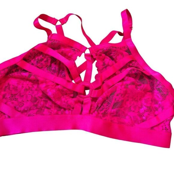 Torrid Womens 0 US Large Floral Lace Strappy Bralette 00 US Medium Panty Pink - Picture 5 of 10